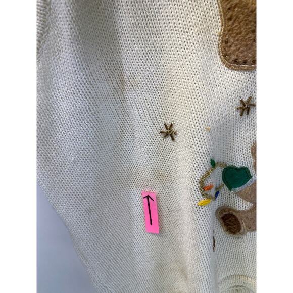 White Stage Womens 26/28W White Embroidery Vest Teddy Bear Christmas Zipper - Picture 8 of 13